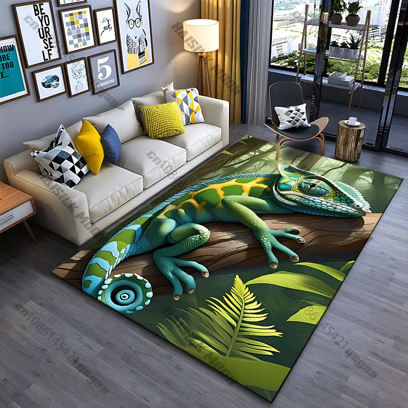 Chameleon resting on tree carpet Yoga living room room decor children's crawling mat doormat area rug games mat
