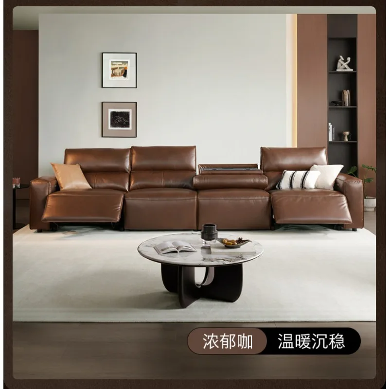 Zero wall electric function cinema living room sofa semi-green leather