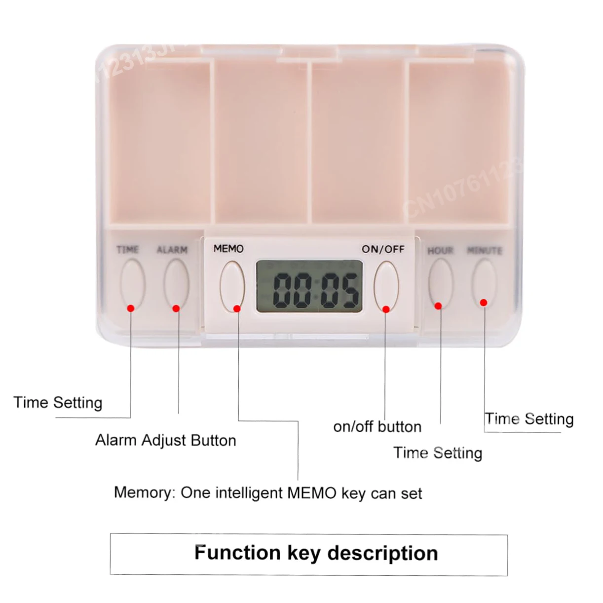 Electronic Smart Pill Case Alarm Clock Reminder Medicine Storage Boxes Pills Organizer Pills Container 4 Grids Portable Pill Box