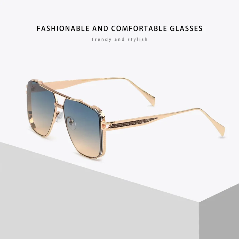 

HBK New Polarized Square Metal Sunglasses Men Gradient Luxury Fashion Vintage Double Bridge Women Sun Glasses Driving Gift UV400