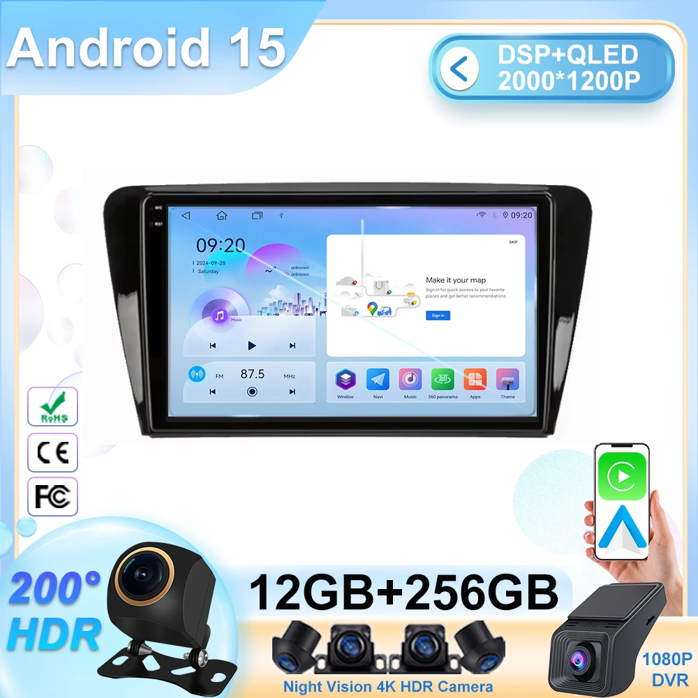 Car DVD For Skoda Octavia 3 A7 2013 -2018 Auto Android 15 Multimidia Video Player GPS Navigation QLED Stereo Head Unit 4G Screen