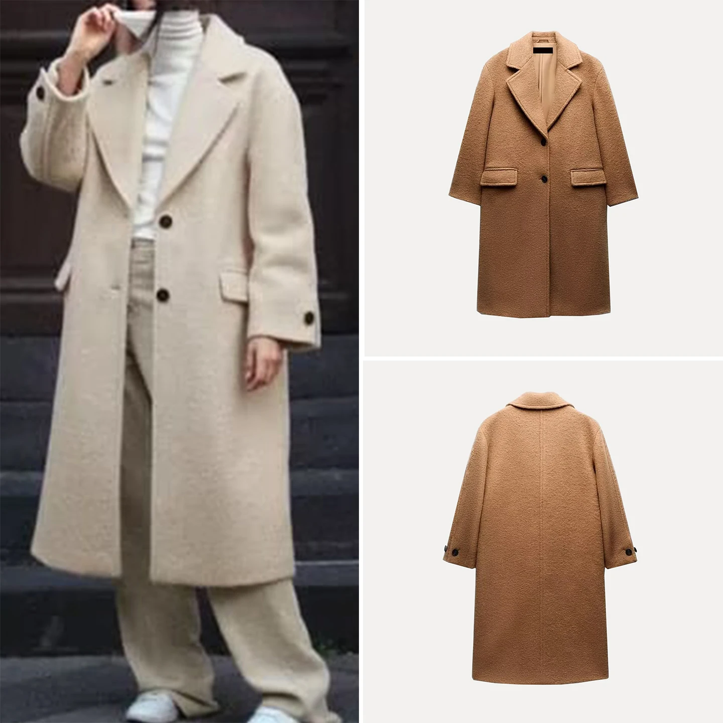 

Зимнее женское шерстяное пальто 2025 года с отложным воротником и одной пуговицей, средней длины, для повседневной носки и работы, чистошерстяное, для электронной коммерции