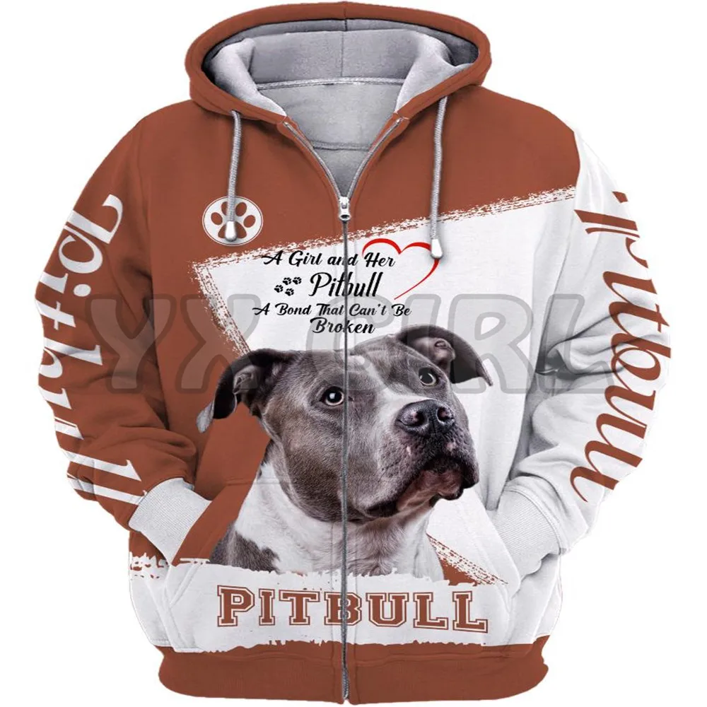 Hoodies impressos em 3D para homens e mulheres, capuz com zíper, roupa de treino casual, casa é onde meu cachorro é pit bull