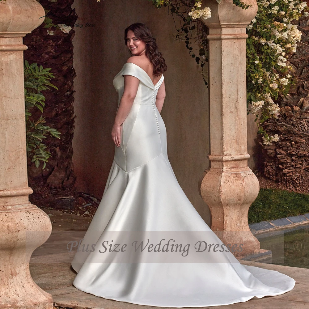Simple Off Shoulder Mermaid Wedding Dresses Plus Size V Neck Sleeveless Bride Gowns Floor Length Satin Vestido De Noiva 2025
