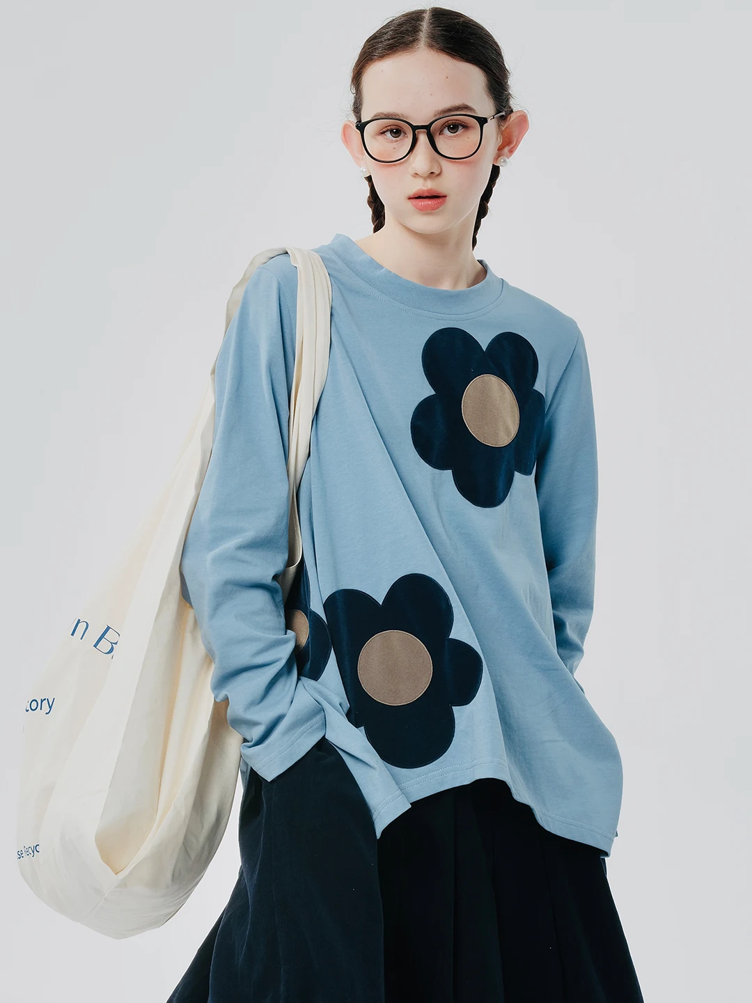 imakokoni 2024 spring new pure cotton appliqué irregular hem loose T-shirt for women 244507