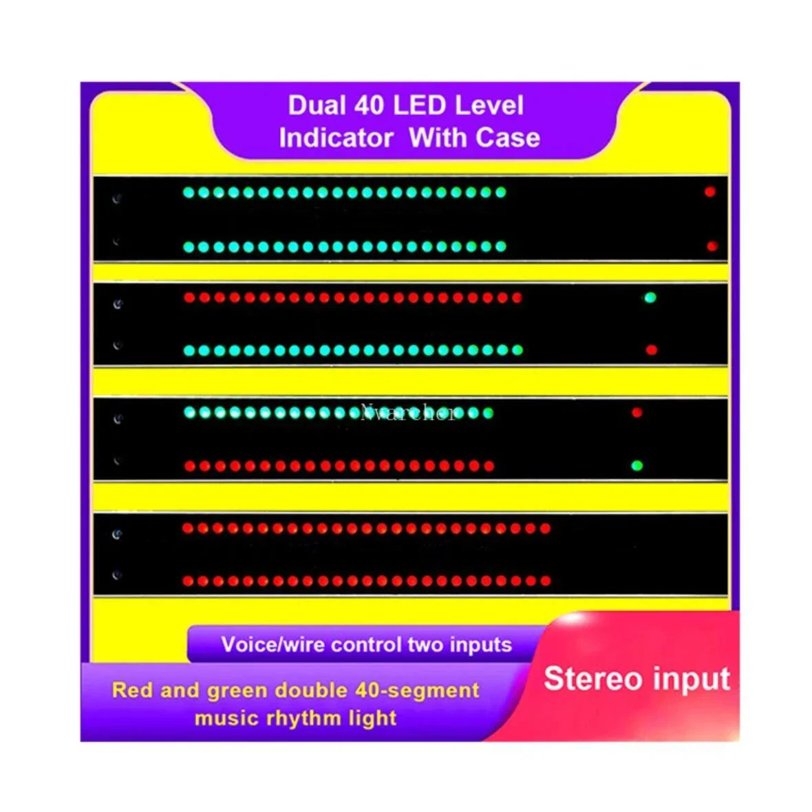 Dual 40 Segment LED Level Volume Stereo Audio Music Spectrum Green Red VU-Meter with Voice Control Case DC5V