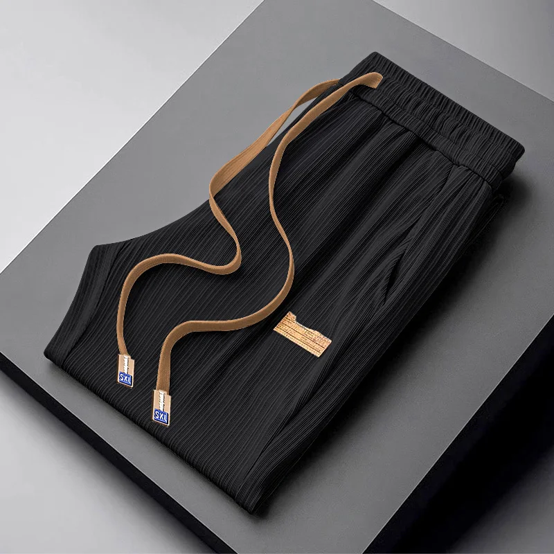 Eis Seide Casual Hosen Männer Sommer Dünne Elastische Atmungsaktive High-End-Breite Bein Design Gerade Bein Hosen Lose fit Jugendliche Energie