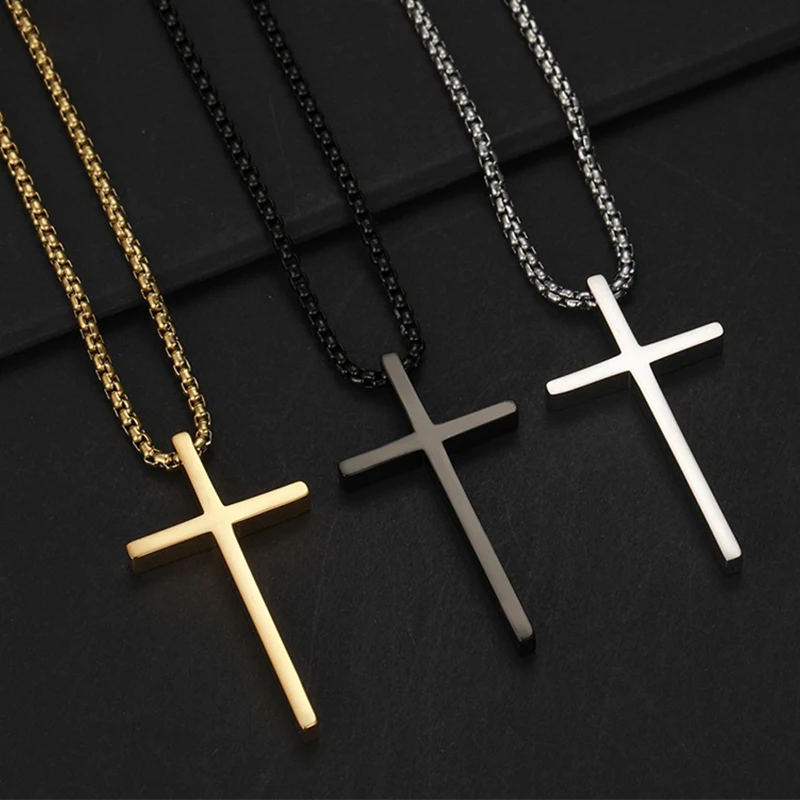 Stainless Steel Cross Pendant Necklace for Men Women Minimalist Jewelry Male Female Prayer Necklaces Chokers Fashion Jewelry