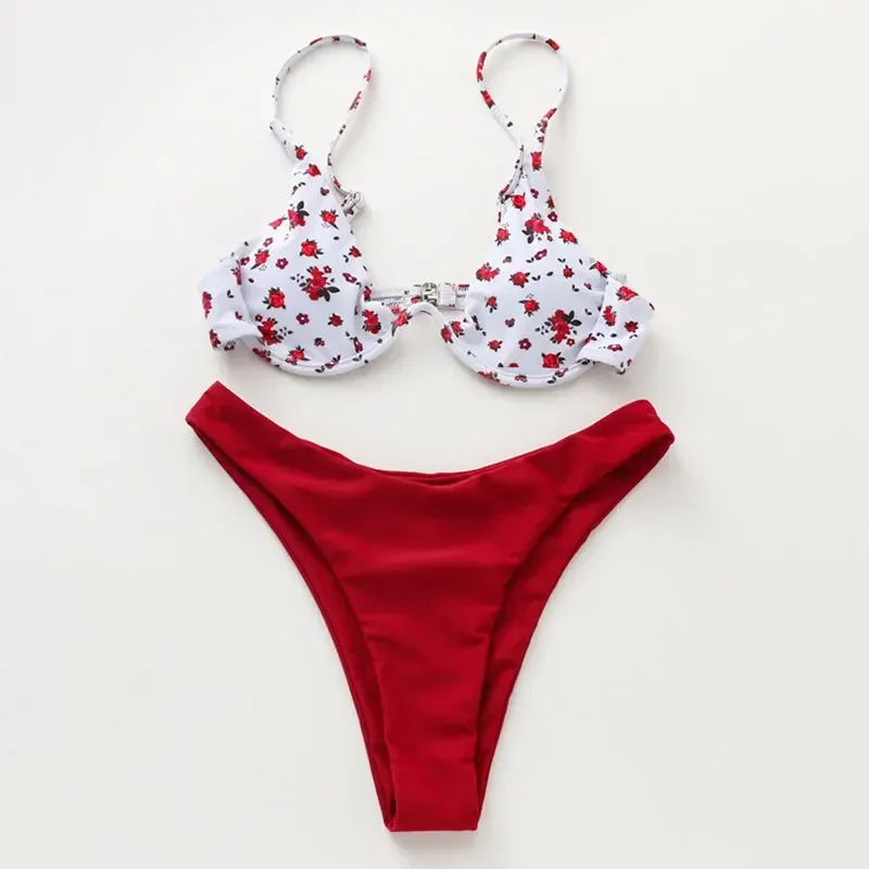 Roxo floral impressão roupa de banho sexy push up biquinis define sexy maiô feminino alta corte maiô vermelho biquíni 2025 mujer biquinis