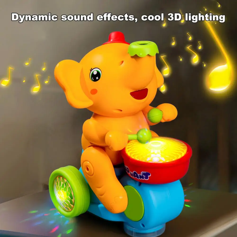 Elephant Drumming Toy Educational Elephant Toy Educational Baby Elephant Car Toy with Music Light Blowing for Infant for Babies