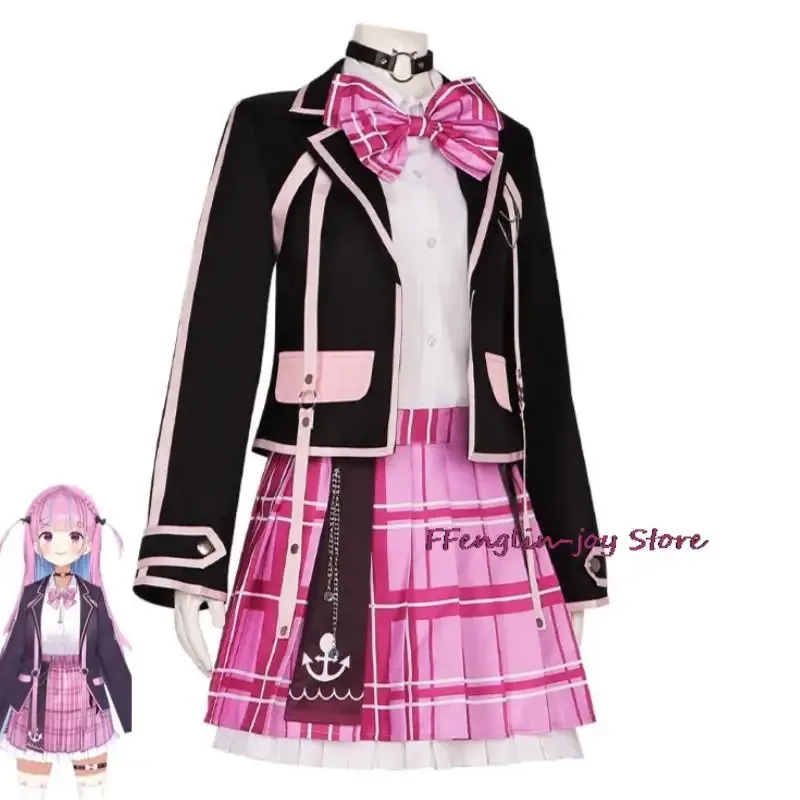 YouTuber VTuber Hololive Holo Minato Aqua Debu Косплей Костюм Парик Аниме Женщина Лоли Розовый JK Униформа Хэллоуин Карнавальная Вечеринка