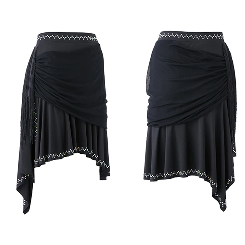 Jupe de danse latine pour adultes, noir et rouge, Costume de danse professionnel pour femmes, jupes fendues à volants, vêtements d'entraînement de Tango Rumba 3665