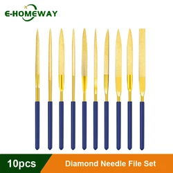 10Pc 3/4/5mm Assorted Diamond File Needle File Set Wood Rasp Hand Tools for Grinding Ceramic Glass Gem Wood Carving Craft Metal