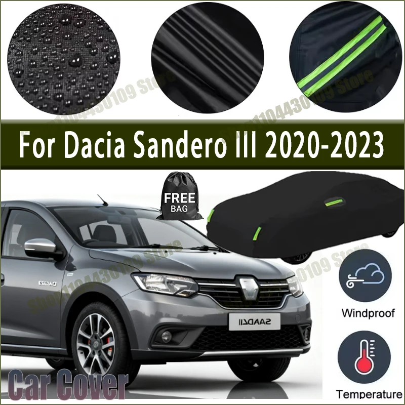 

For Dacia Sandero III 2020-2023 Car Cover Waterproof UV Protection All Weather Dustproof Snow Rain Cover 190T Polyester
