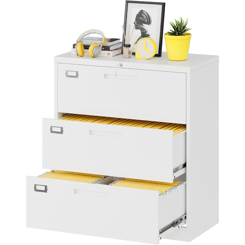 

Lateral File Cabinet with Lock, 3 Drawer Large Metal Filing Cabinet,Home Office Lockable Storage Cabinet for Hanging Files Lette