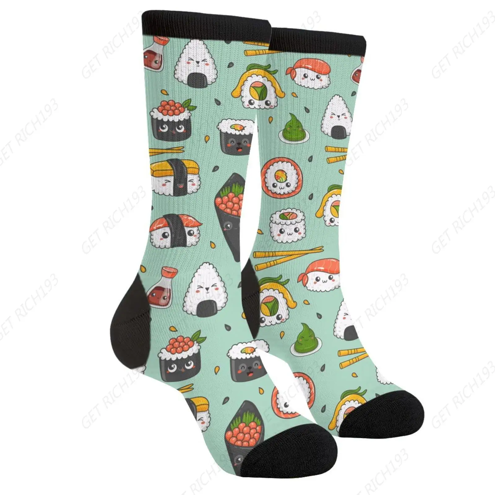 Kawaii Sushi-Socken, lustige Crew-Kleidersocken für Männer und Frauen, bedruckt, Einheitsgröße