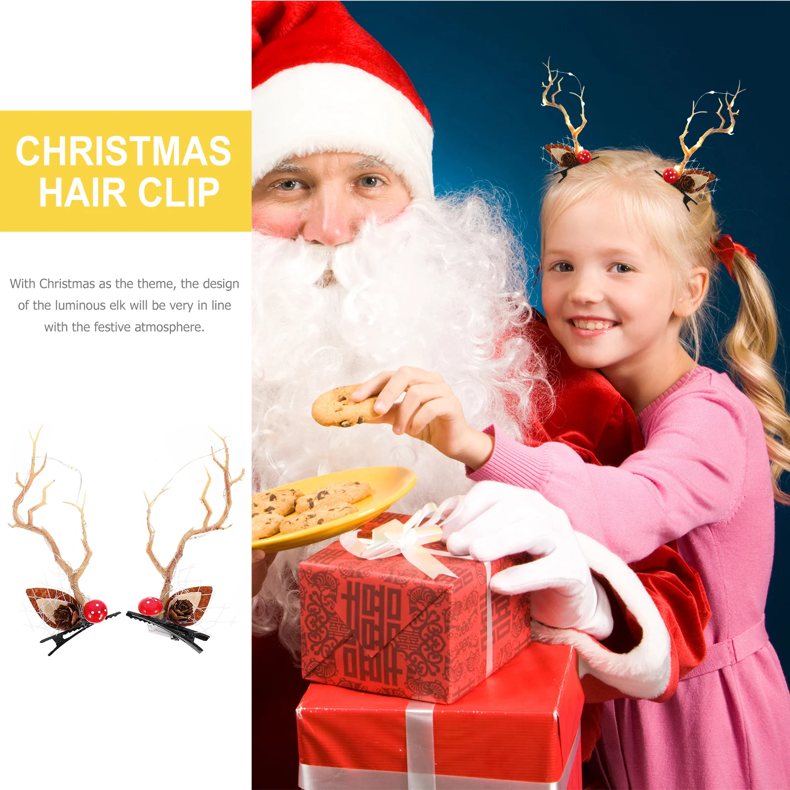 

1 Pair Glowing Antler Hair Clips Christmas Theme Luminous Elk Hairpin For Party Birthday Halloween Photography Decoration