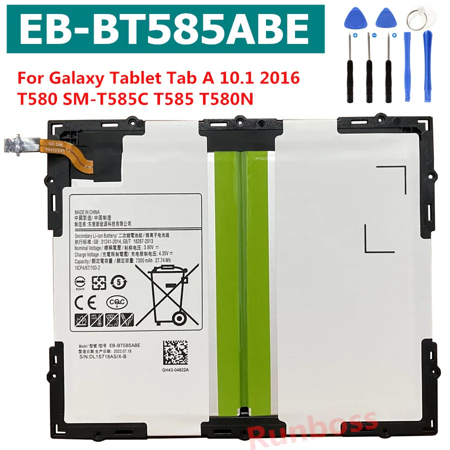 4.35V EB-BT585ABE Battery For Samsung Galaxy Tablet Tab A 10.1 2016 T580 SM-T585C T585 T580N 27.74Wh 7300mAh