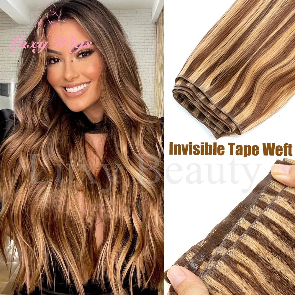 

Накладные волосы Balayage Brown: невидимые ленточные пряди из натуральных волос, длинные прямые, с инжекционной полиуретановой основой, плоские пучки для наращивания волос