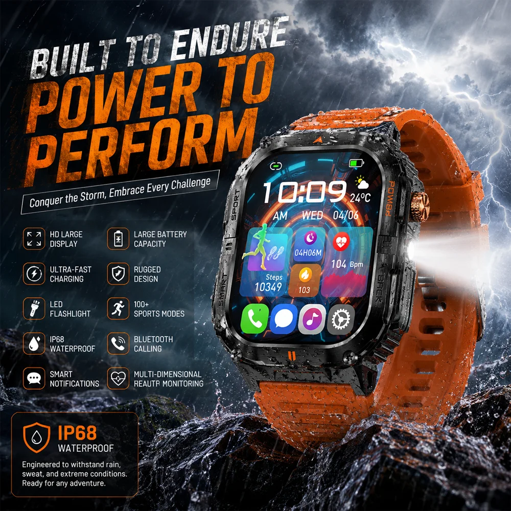 Smartwatch Rugged Watches For Men - Relógio Inteligente Masculino Resistente para Atividades