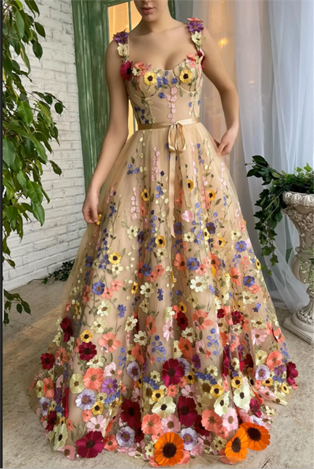 Annie Fairy Tale Floral Lace Sweetheart Flower Embroidery Ball Gown Evening Gown A-line Party Muslim Dress Graduation Ceremony