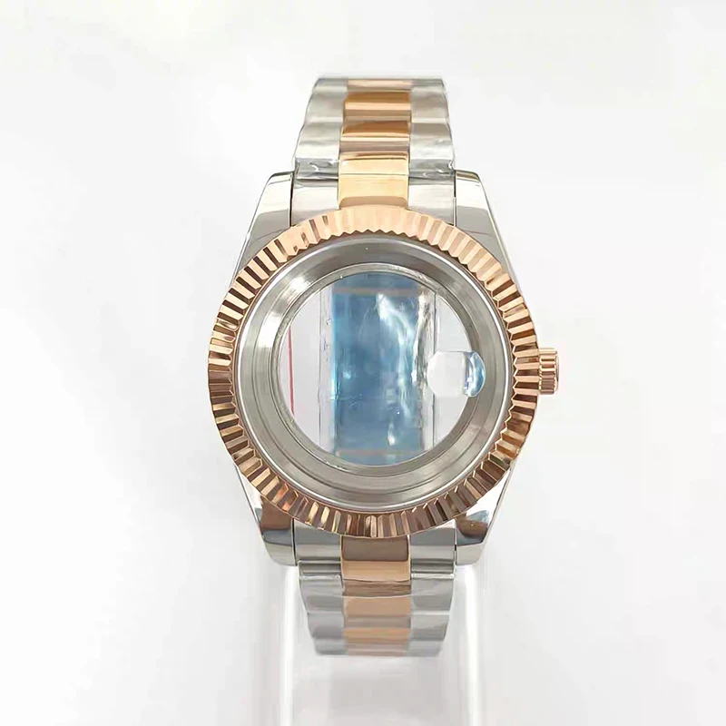 316L Stainless Steel 41mm Silver-RoseGold Classic Style Watch Case+Strap 28.5mm Dial Waterproof Fit 8285 Movement