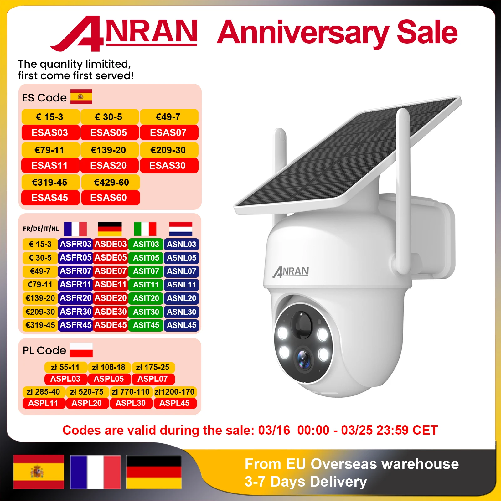 Cámara Solar ANRAN 1/2 Uds 3/5MP exterior 2,4G Wifi cámara de seguridad cámaras con batería protección de vigilancia del hogar PIR detección humana