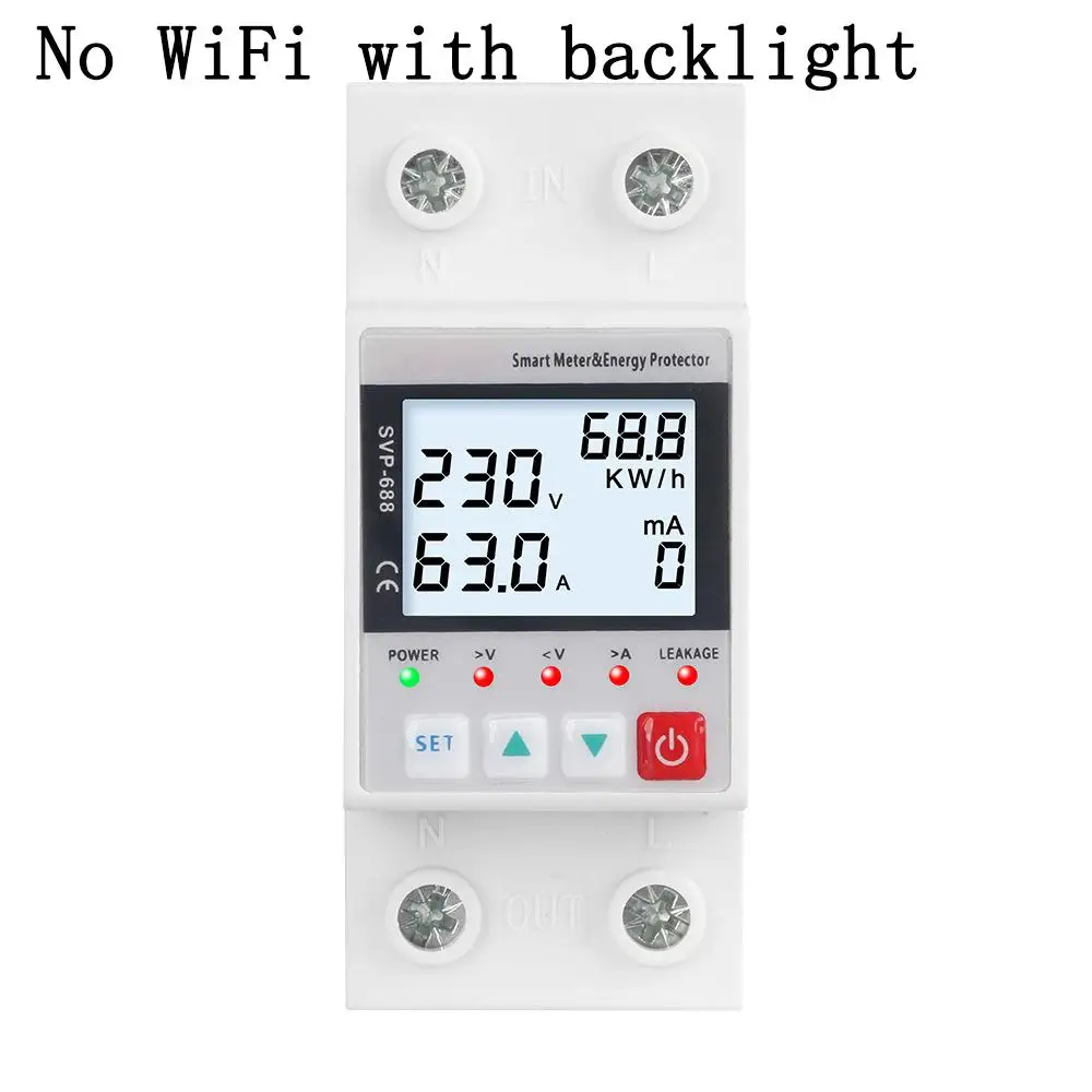 

SVP688 63A Over Under Voltage Protector TUYA WiFi Smart Circuit Earth Leakage Relay Device Switch Breaker Energy Power kWh Meter