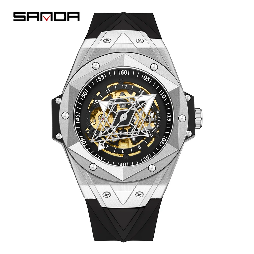 

Men's Trendy Cool Hollow Geometric Watch Automatic Mechanical Quartz Fashion Timepiece with Stylish Design And Silicone Band