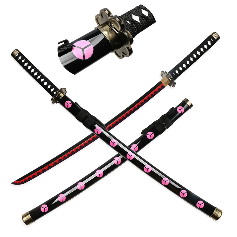 3-delige set Roronoa Zoro zwaarden 104 cm handgemaakte Katana Japanse anime cosplay zwaard Shusui Enma Kitetsu gratis zwaard houder en riem