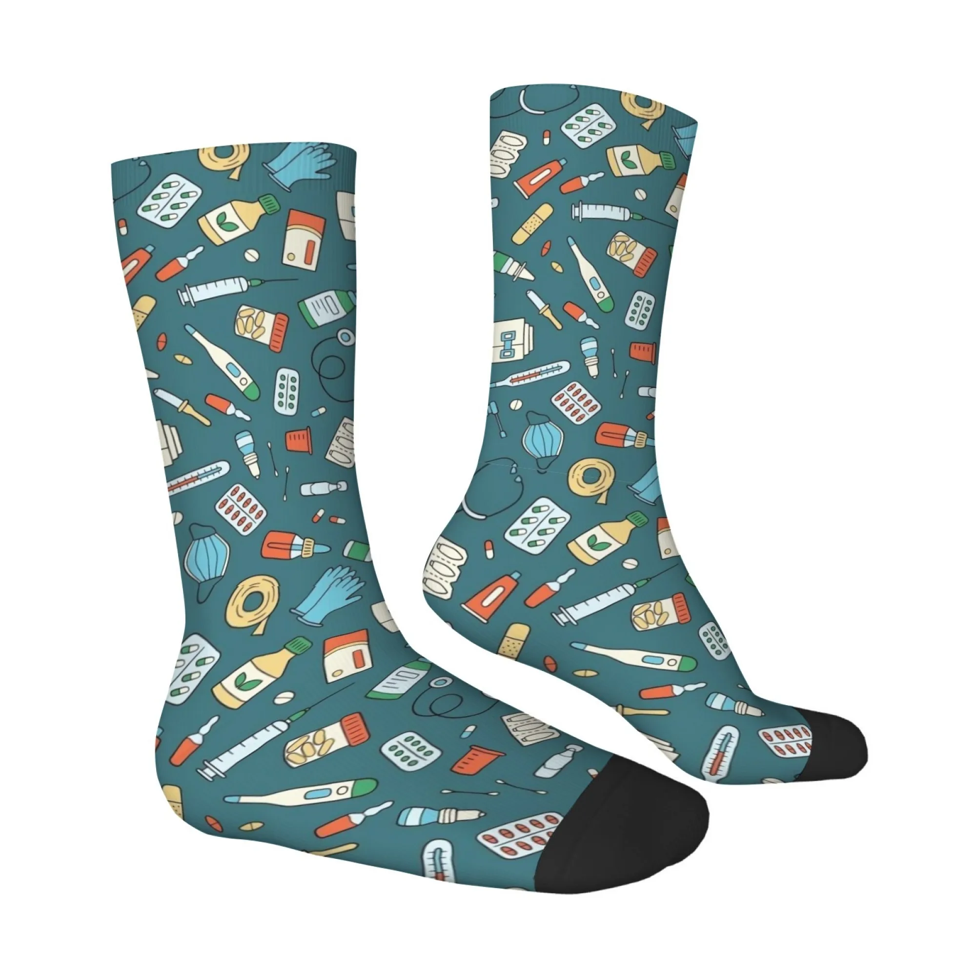 Cute Cartoon Medical-themed Printed Men's Compression Socks  Skin-friendly and Comfortable Street Style Harajuku Retro Socks