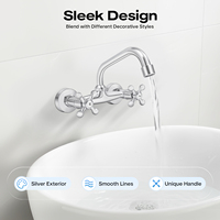 Modern Wall Mounted Bathroom Kitchen Faucet Dual Handle Hot and Cold Water Tap Sink Mixer Tap 360 Swivel Long Spout Kitchen 