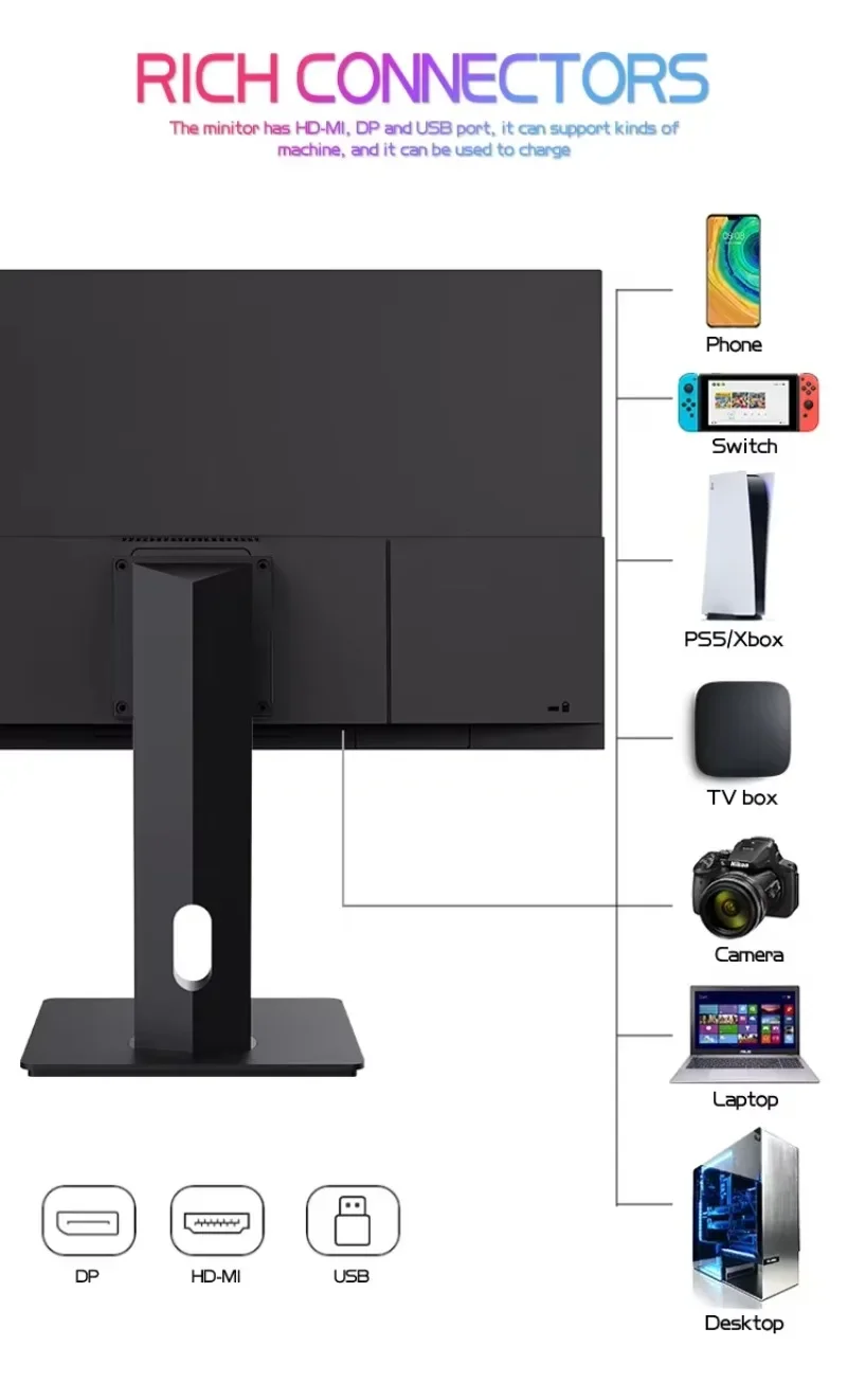 Monitor DisplayPC, 27 pollici 4K 3840 X 2160,60 Hz, 5 ms, Nero Bianco