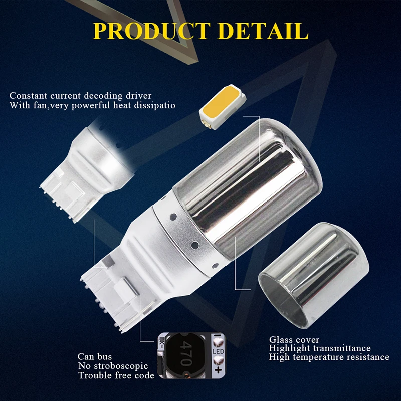 1pcs 1156 BA15S P21W BAU15S PY21W T20 7440 W21W Car Brake Light LED Bulbs 144 smd Error Free CanBus Turn Signal Light 12v