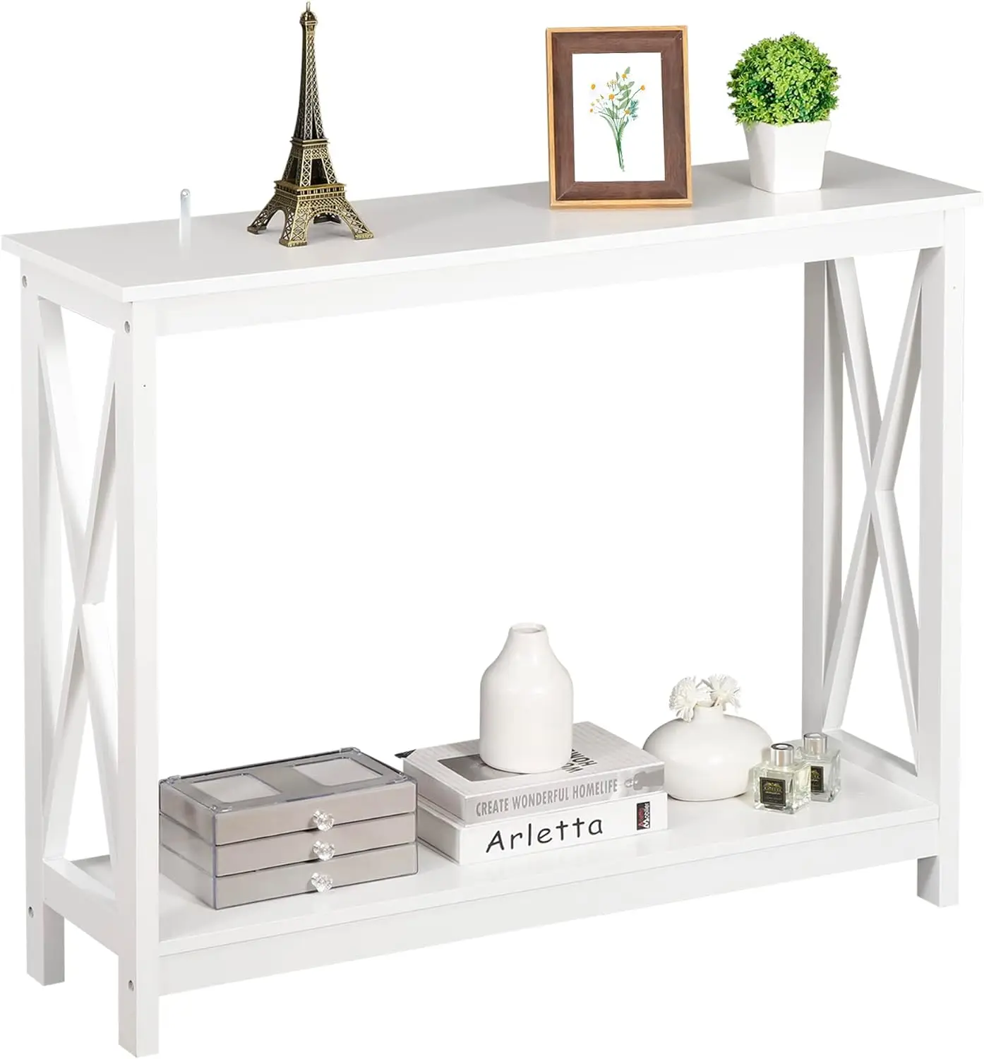 

2-Tier Narrow Console Sofa Side Table for Entryway/Hallway/Living Room, 39.3in L x 11.8in W x 31.6in H, White