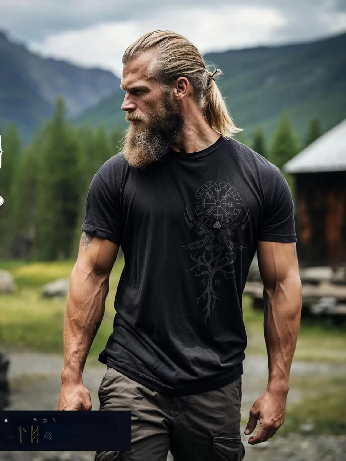 

Летняя повседневная мужская футболка в скандинавском стиле с символикой Один, Воронов, Валкнут, Компаса, Вегвизира, рун, 100% хлопок, круглый вырез, короткий рукав