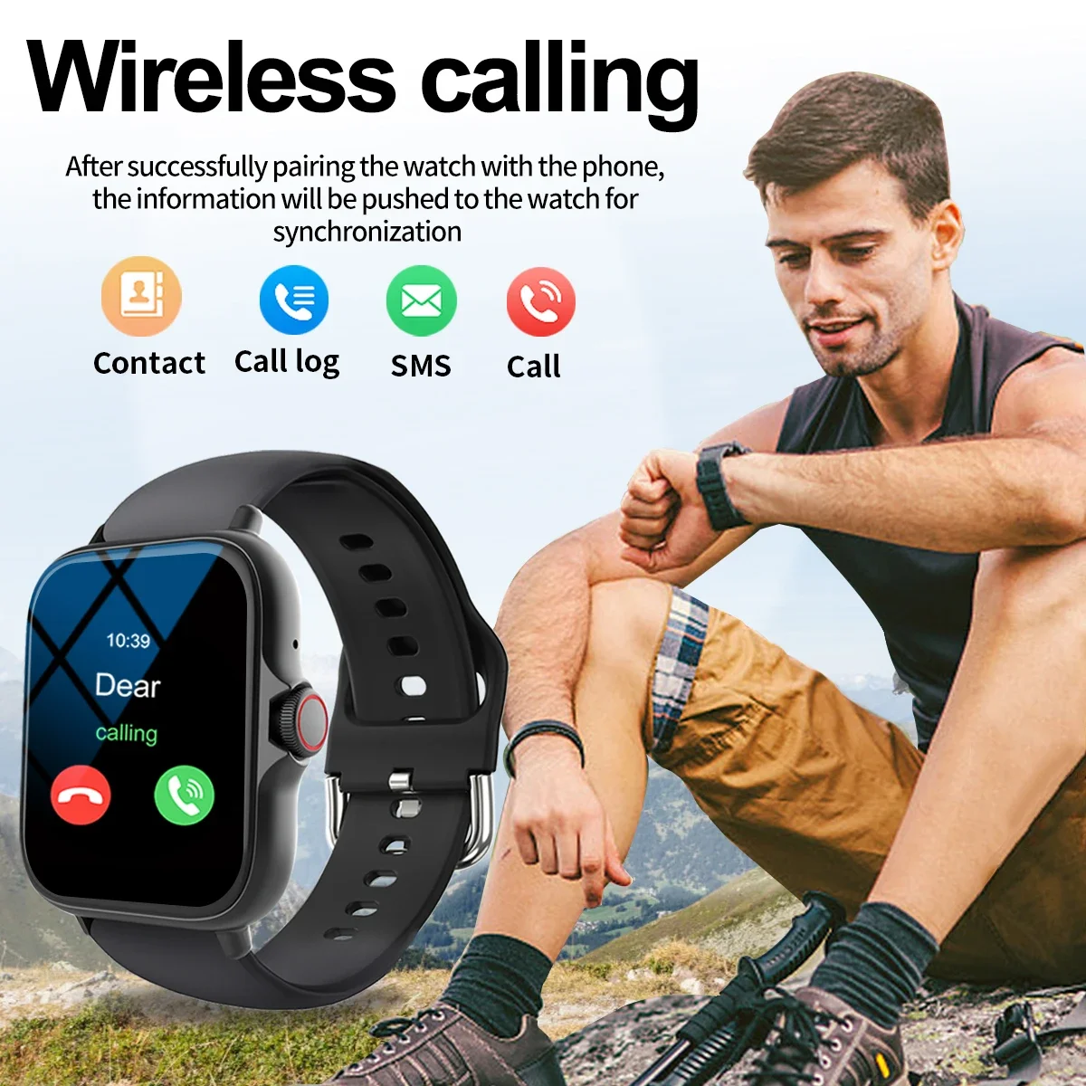 ساعة ذكية، مكالمات لاسلكية/موسيقى لاسلكية، تذكير بالرسائل، ورق جدران مخصص ووظائف أخرى، للجنسين #4