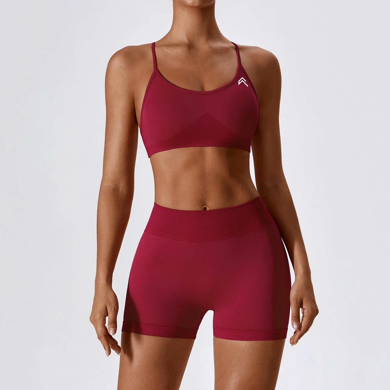 

Summer OA New Product Breathable High Quality Solid Color Sports Cross Vest Seamless Women's Hip Lift Cycling Shorts Set