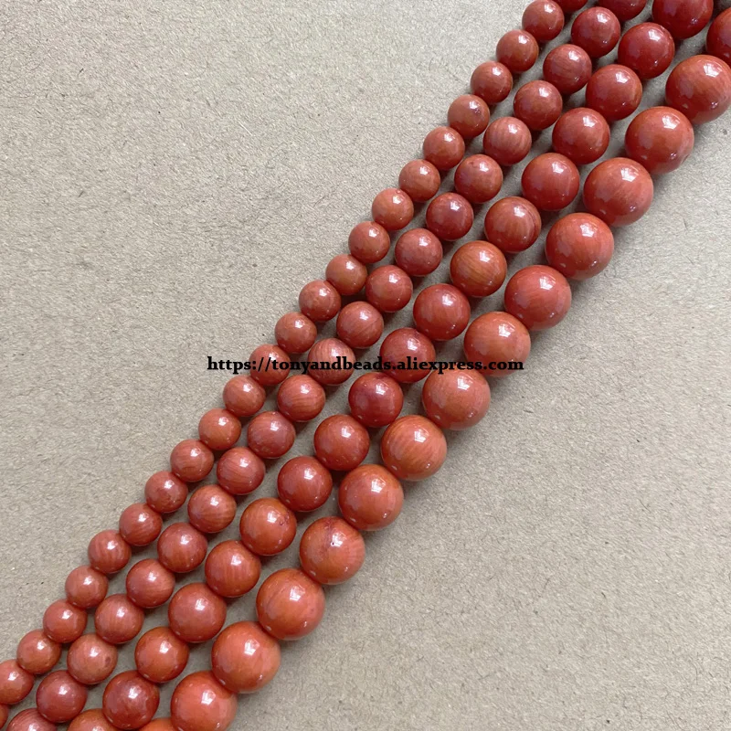 Natural Genuine Italian Orange Red Sardine Coral Round Loose Beads 15\