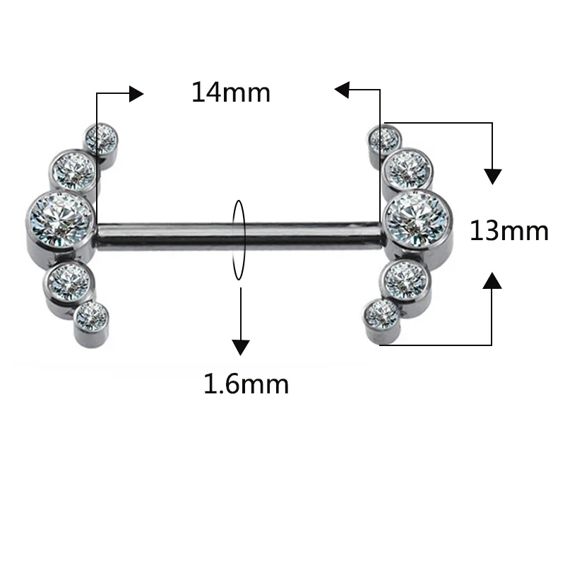 G23 Titanium Nipple Barbell PIERC Zircon Opal Nipple nails Ring Bar Piercing Internally Threaded Sexy Body Jewelry 14G wholesale