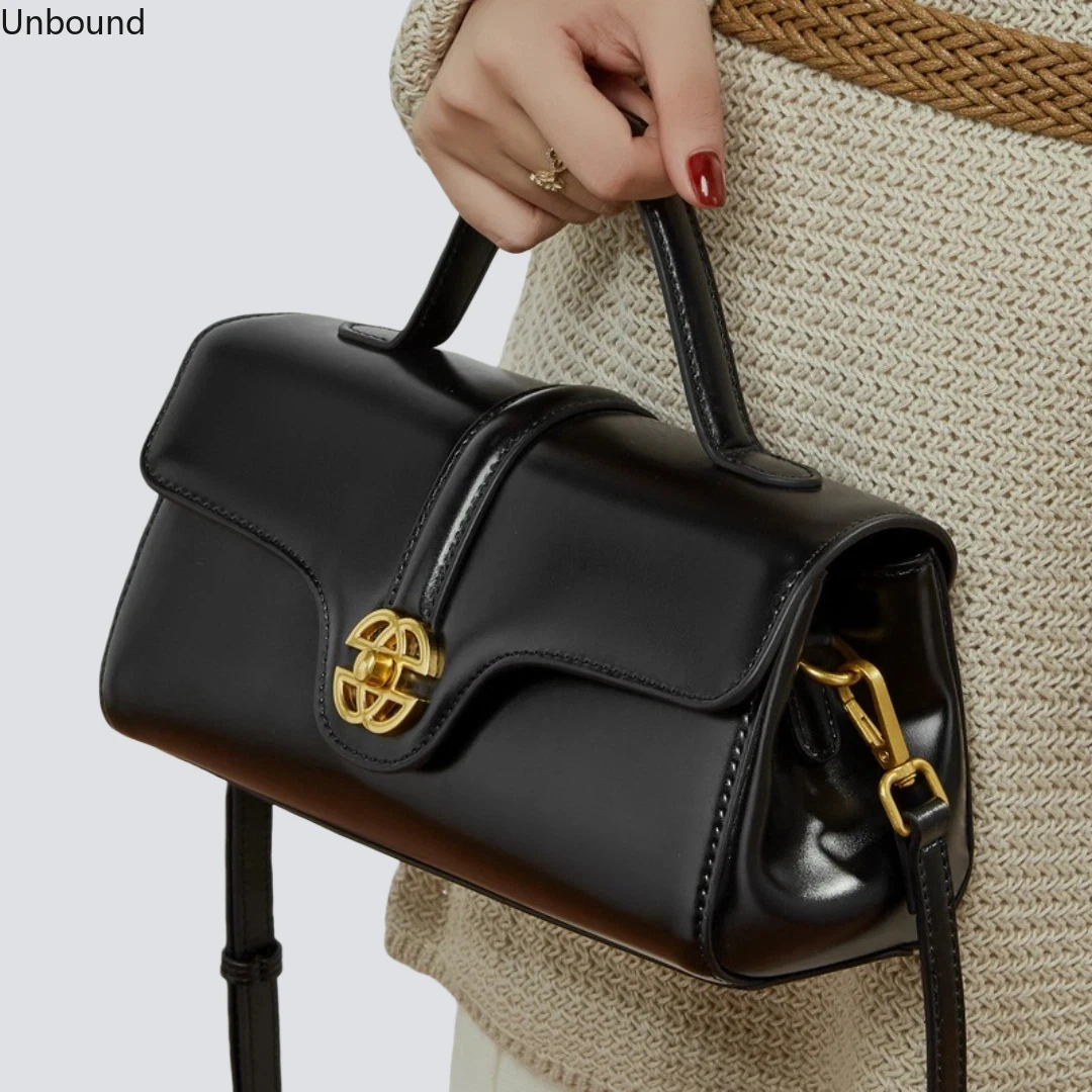 Bolso de hombro tipo bandolera de mano con cierre Vintage para mujer de cuero genuino, bolso de moda versátil para ir al trabajo cuadrado pequeño de cuero de vaca de lujo