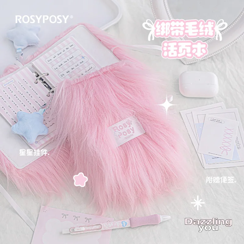 Korean Kawaii Plush Notebook For Girls Furry Hand Ledger Notepad Loose-leaf Binder Daily Planner Journal Book Note Pad Supplies