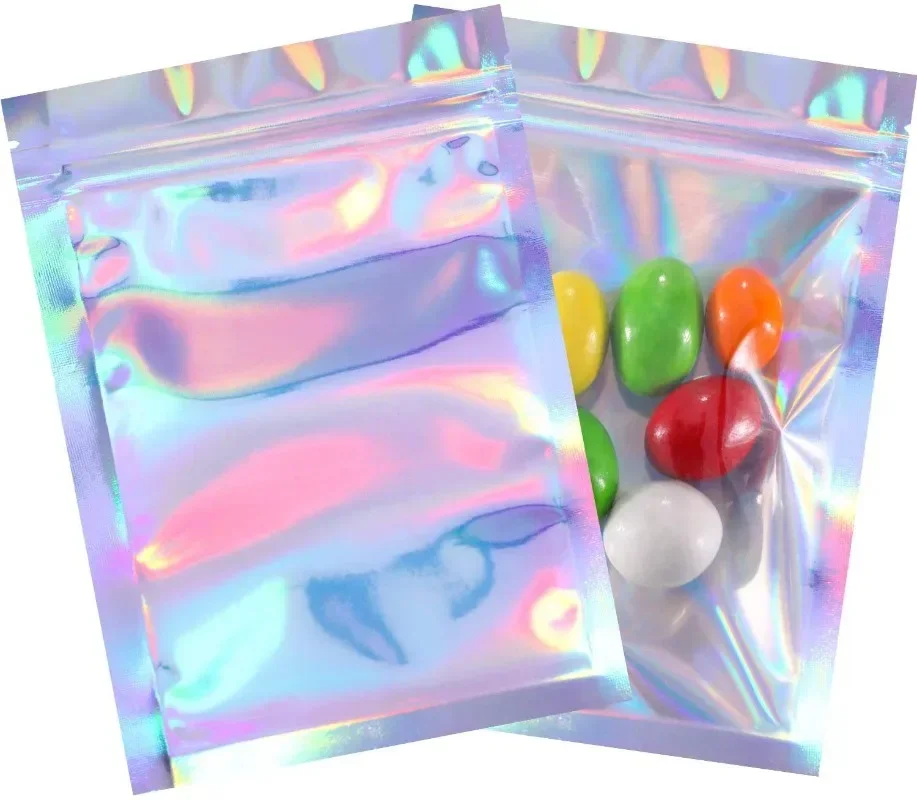 20pcs Zip Lock Bags Translucent Holographic Laser Storage Bag Xmas Gift Packaging Thicken Plastic Seal Bags for Jewelry