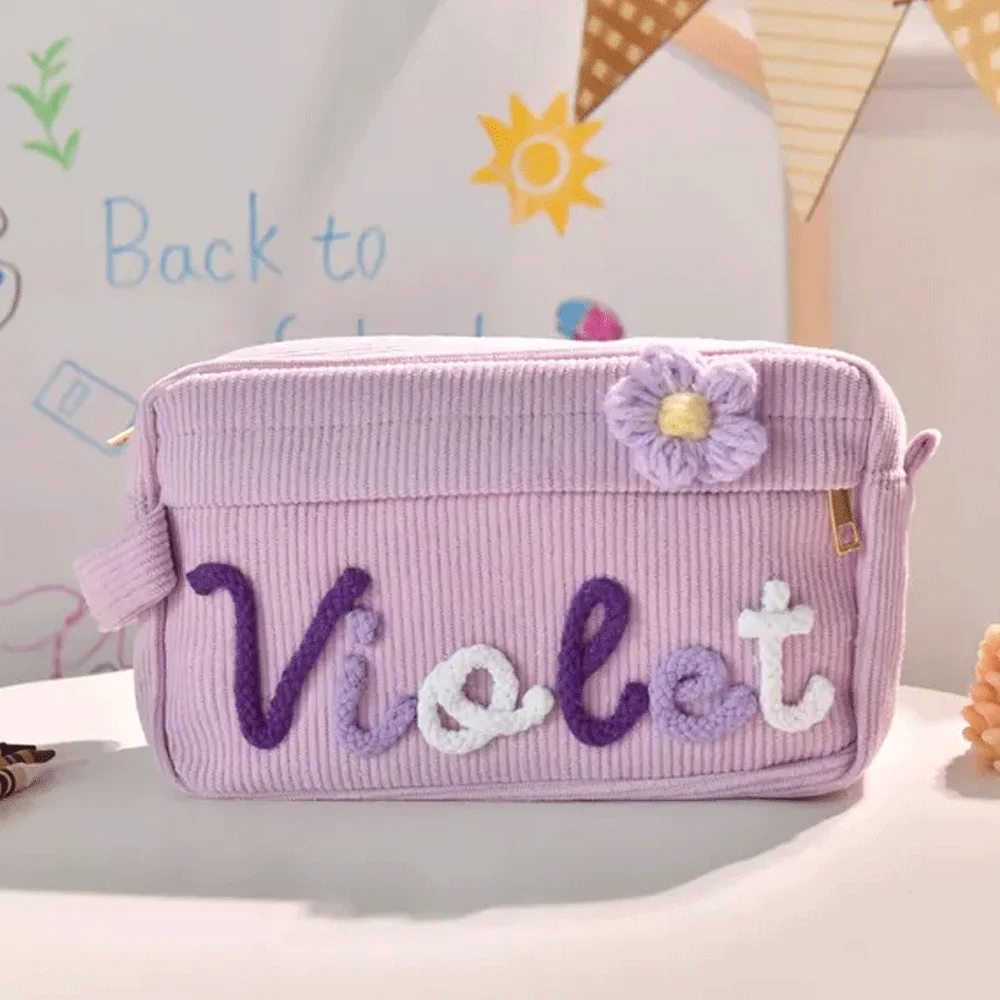 1pc Custom Corduroy Makeup Bag: Personalized Yarn Name Bag, Stylish and Simple mini Portable Storage Bag with Large Capacity
