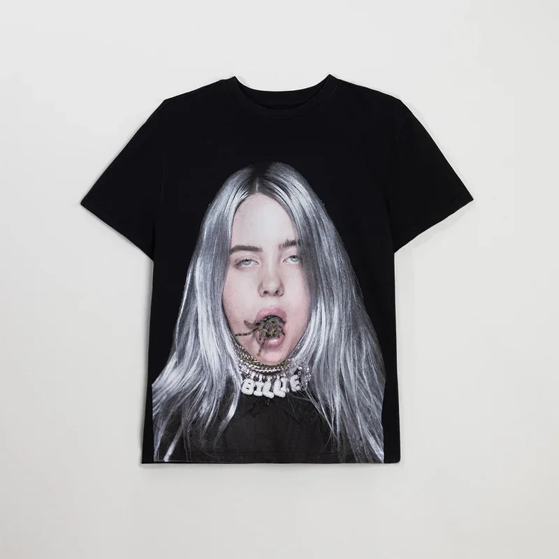 Retro Billie Eilish Spider Portrait T Shirt Dark Aesthetic Concert Fans Casual Oversized Short Comfortable