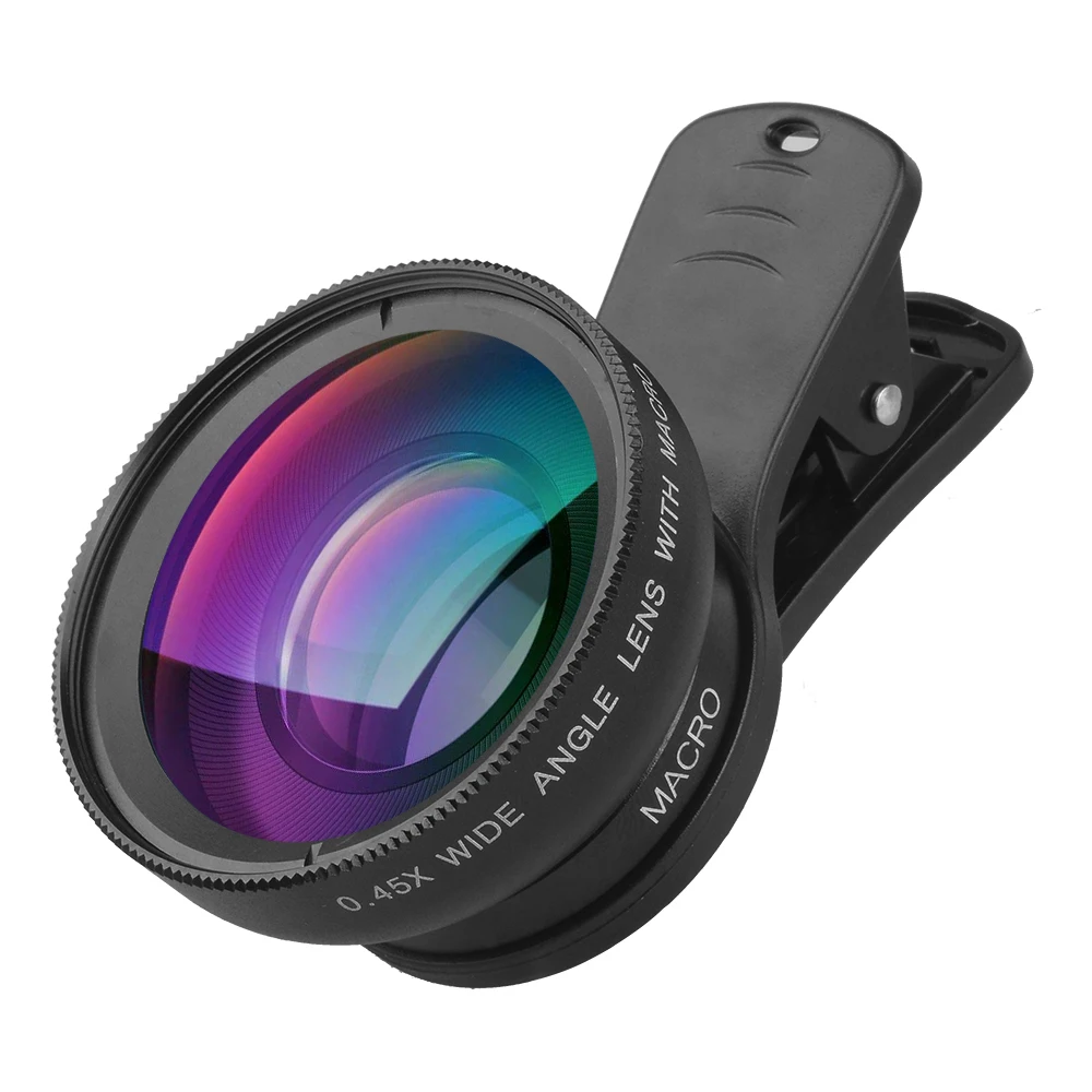

Комплект объективов для камеры телефона 2 в 1, широкоугольный 0,45x и макрообъектив 12,5x, HD-объектив для смартфонов Ios Android