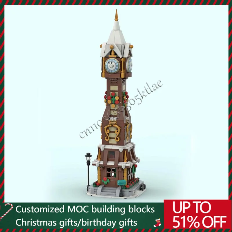 

Новые детали 739, MOC, рождественская серия, модель часов, башня, строительные блоки, кирпич, креативная сборка, сделай сам, развивающая игрушка, подарки-сюрпризы