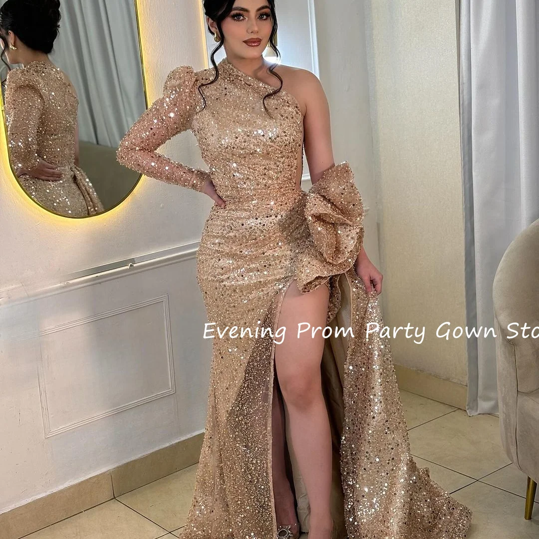 

Вечерние платья с рукавами на одно плечо и разрезом, платье русалки с пайетками, платья de fiestas elegantes mujer فستان سهره преми России