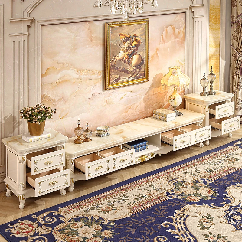 European marble living room solid wood modern simple small apartment bedroom storage