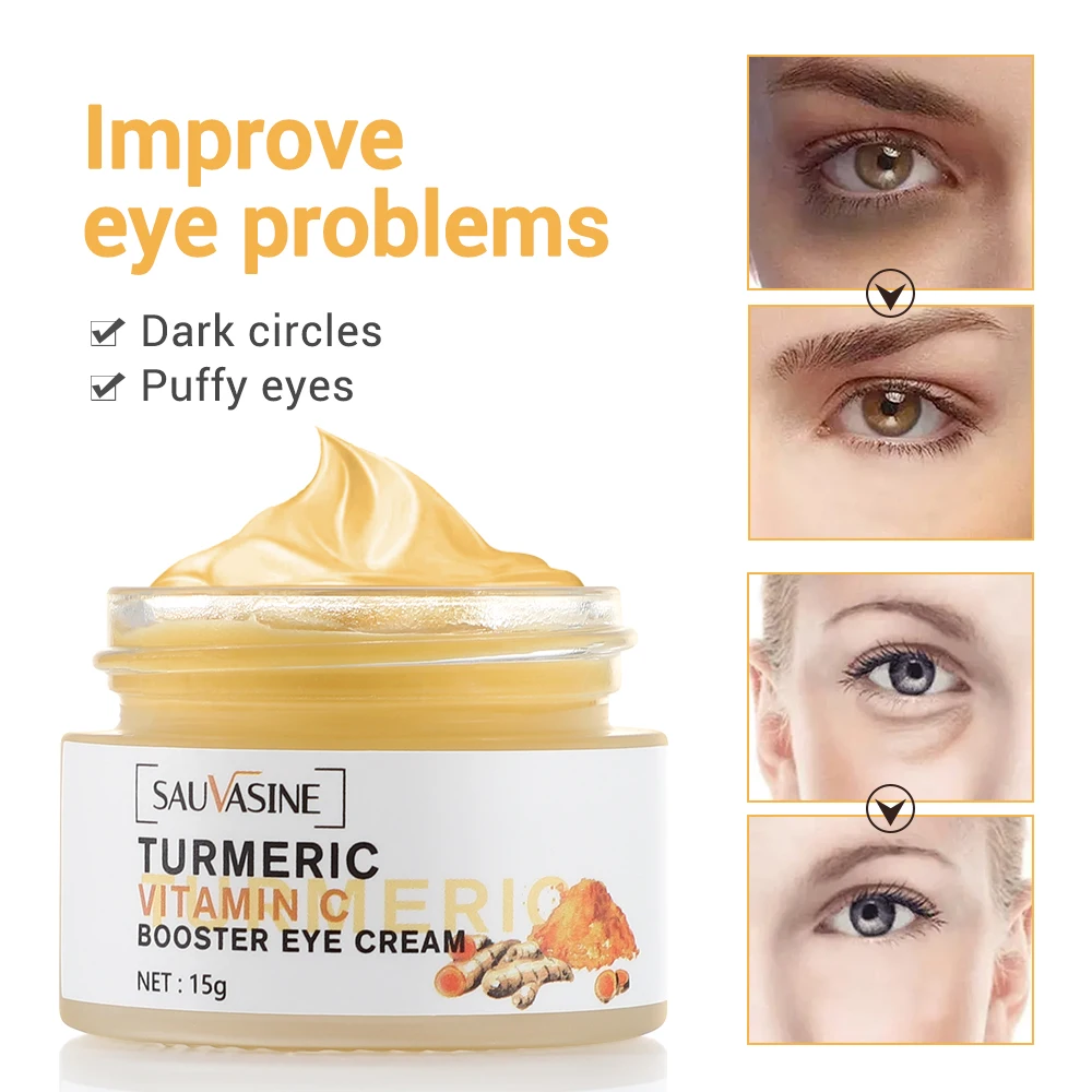 Crema blanqueadora de ojos, vitamina C de cúrcuma, antiojeras, bolsas hidratantes, reafirmante de la piel de los ojos, antienvejecimiento, Mejora la hinchazón de los ojos